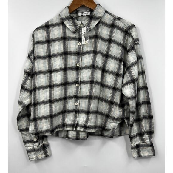Madewell‎ Womens Celestial Blue Flannel Dolman Crop Shirt in Plaid Small - Picture 1 of 9